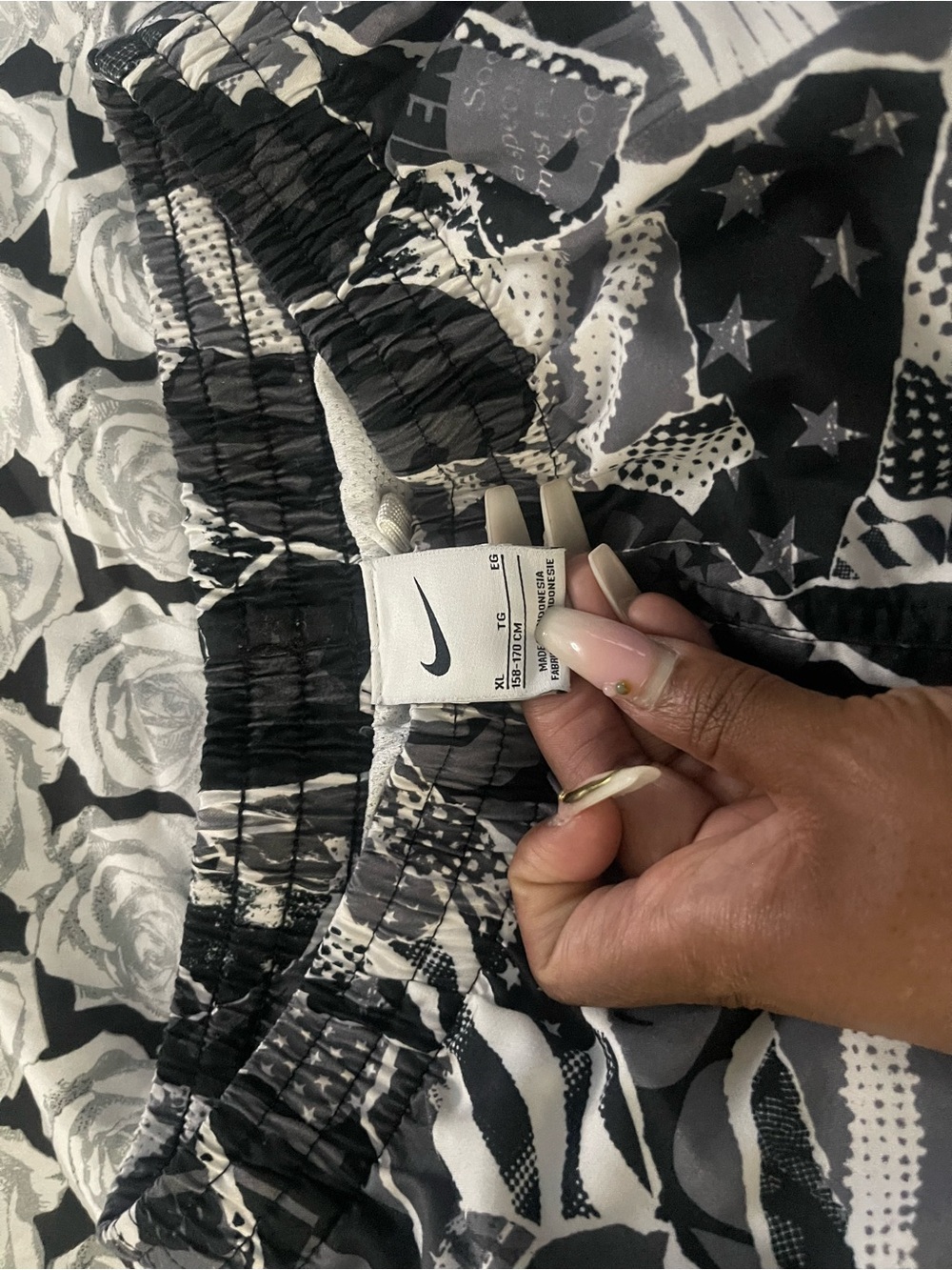 Nike Black and White Graphic Kids Swim Trunks